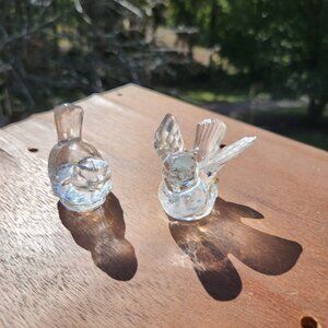 Vintage Biederman Taiwan Clear Glass Bird Figurine candle holder Set Of 2 Miniat
